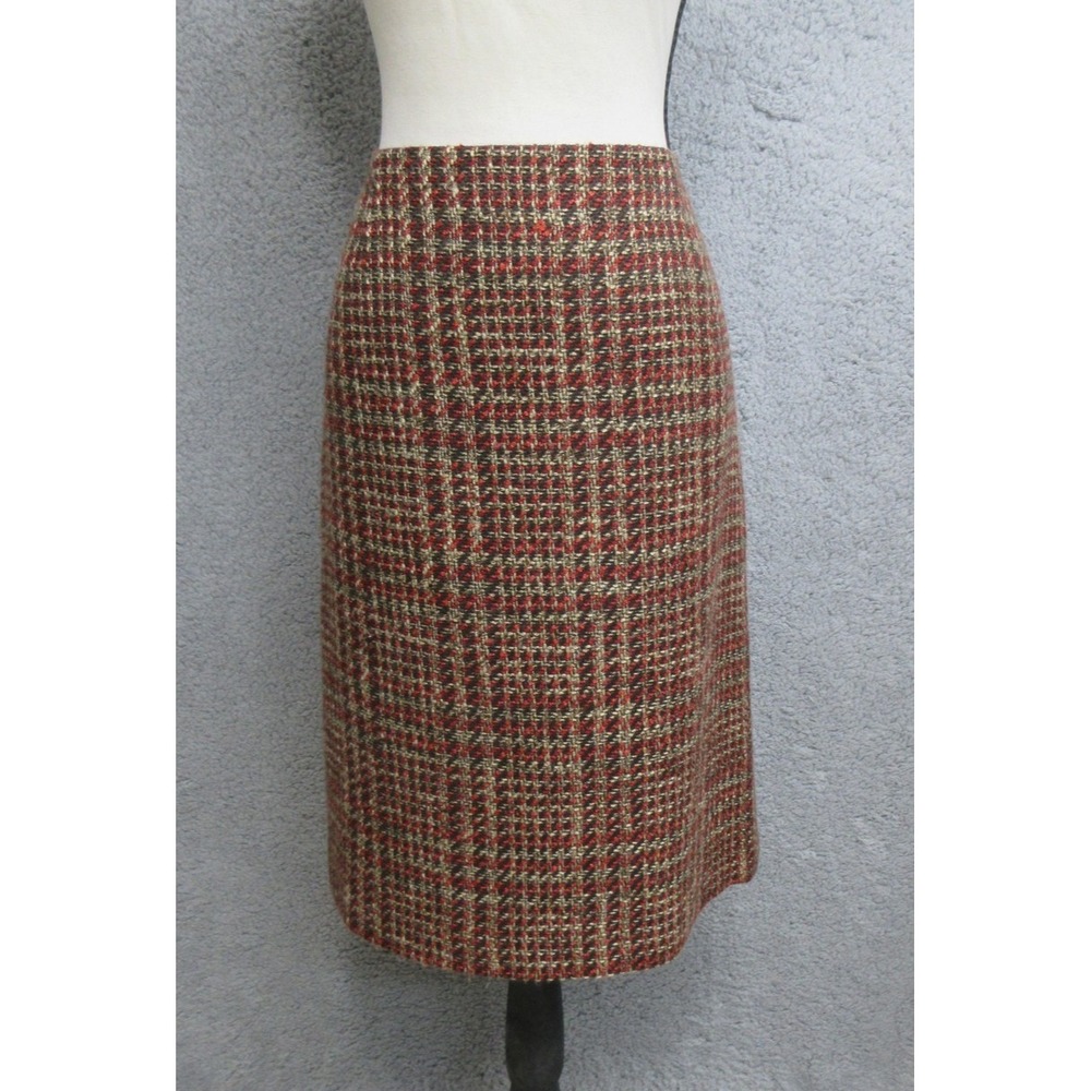 Alex Marie Tweed Pencil Skirt Womens 6 Brown Plaid Lined Back Slit Career Office